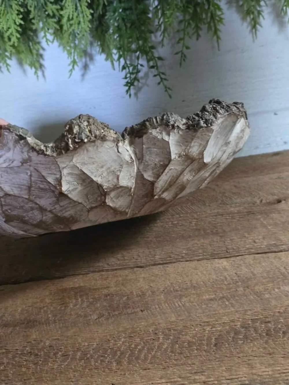 Resin Carved Flower Bowl White & Brown Distressed Shabby Chic Decoration